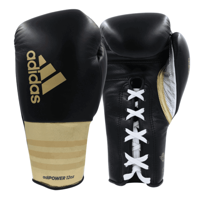 Adidas Adipower Pro Lace-up Boxing Gloves - Black Gold - Boxing Gloves - MMA DIRECT