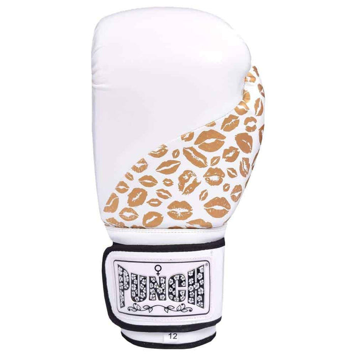 Punch Womens Boxing Gloves Gold Lip Art White 12oz Limited Edition - Ladies Boxing Gloves - MMA DIRECT