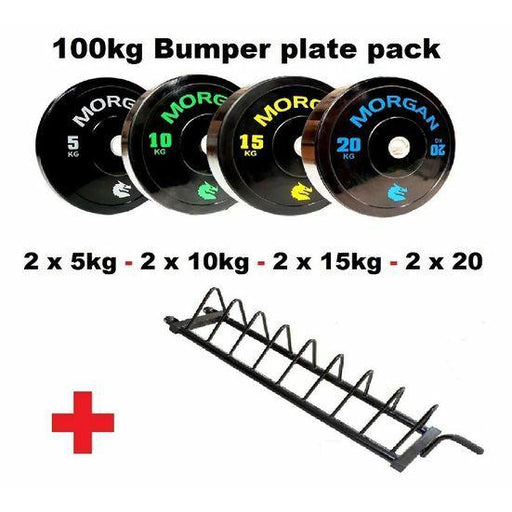 MORGAN 100KG BUMPER PLATE PACK + STORAGE TROLLEY - Olympic Bumper Plates - MMA DIRECT