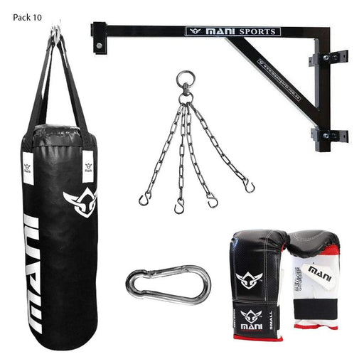 Mani Fixed Wall Bracket + 4ft Punching Bag + Mitts + Bag Chain + Hook Set Pack - Black - Punching Bag - MMA DIRECT