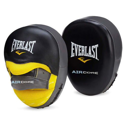 Everlast Leather Aircore Punch Mitts Focus Pads - Black / Yellow - Focus Pads - MMA DIRECT