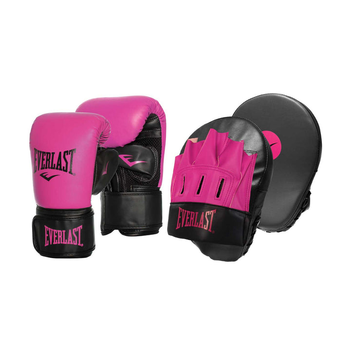 Everlast Tempo Boxing Gloves + Focus Pads Mitts Combo Kit - Pink / Black - Focus Pads - MMA DIRECT
