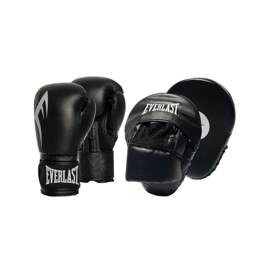 Everlast Power Boxing Gloves + Focus Pads Mitt 12oz Combo Kit - Black / Silver - Focus Pads - MMA DIRECT
