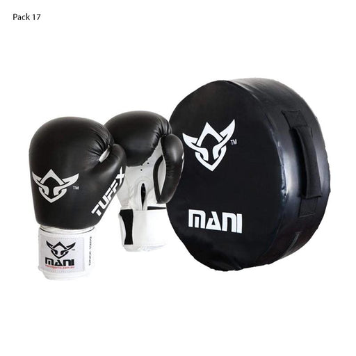 Round Kick Punch Shield Large + Boxing Gloves Set Pack - Black - Boxing Gloves - MMA DIRECT