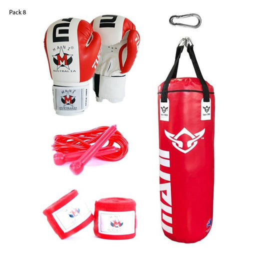 Mani 4ft Punching Bag + Boxing Gloves + Speed Rope + Hand Wraps + Snap Hook Set Pack - Red - Punching Bag - MMA DIRECT