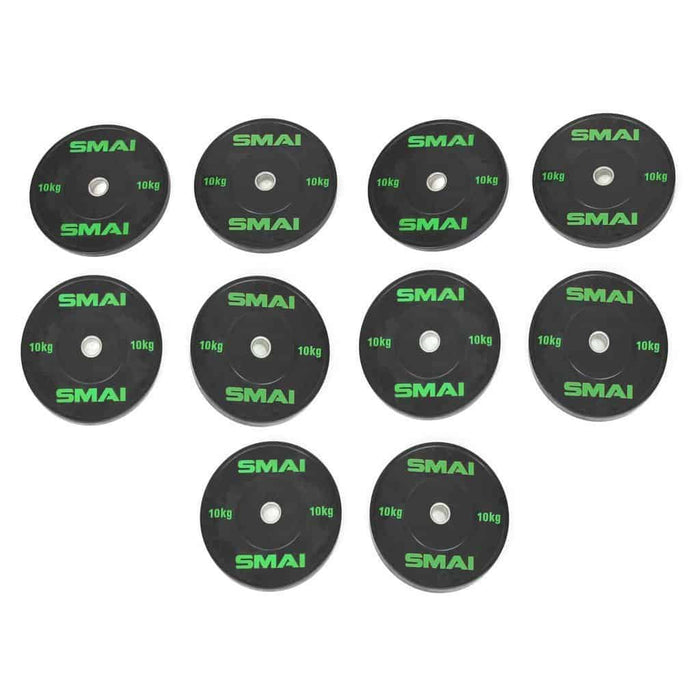 SMAI - HD Bumper Plates Set - 5 pairs of 10kg (100kg) - Olympic Bumper Plates - MMA DIRECT
