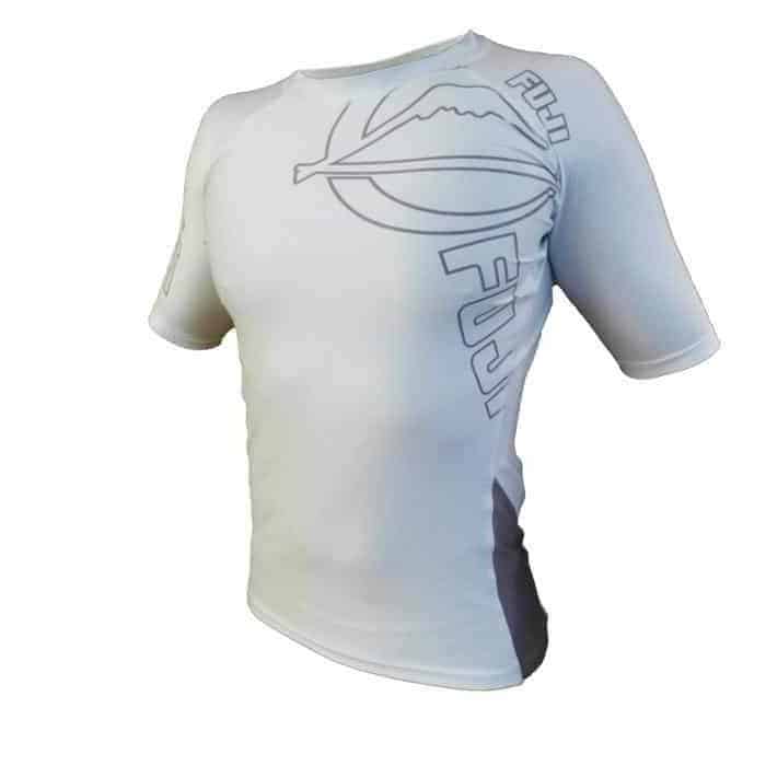 FUJI Inverted Short Sleeve Rash Guard White Anti Microbial MMA BJJ Thai - Boxing Shirt - MMA DIRECT