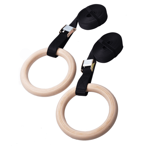 STRIKE Wooden Gym Rings SET with Heavy Duty Nylon Straps - Suspension Trainers & Power Gym Rings - MMA DIRECT