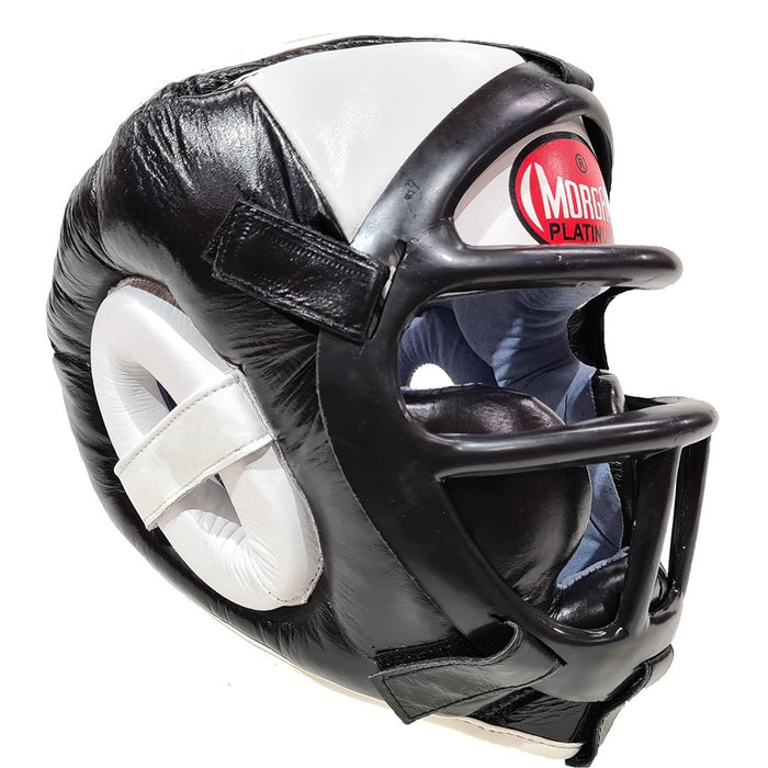 Morgan Leather Head Guard With Abx Plastic Removable Grill - Martial Arts Head Guards - MMA DIRECT