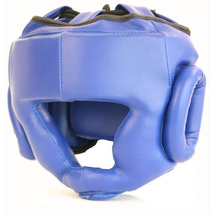 Mani Leather Full Face Ear Chin Cheek Pre-Moulded Head Guard Gear - Blue - Head Guard - MMA DIRECT