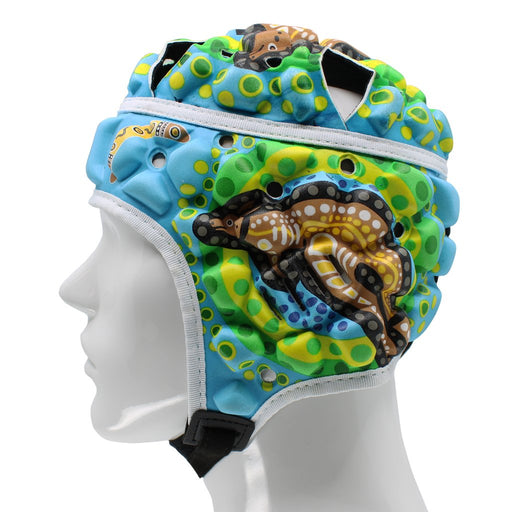 Madison Indigenous NRL Rugby League Head Guard - Blue / Green - Rugby League Headguards - MMA DIRECT