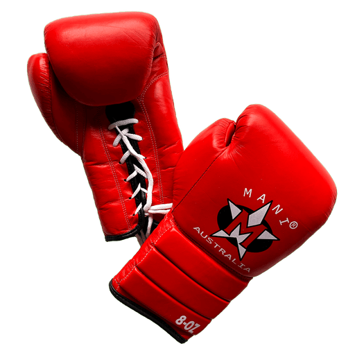 Mani RED Pro Fighting Lace Up Leather Boxing Gloves - Boxing Gloves - MMA DIRECT