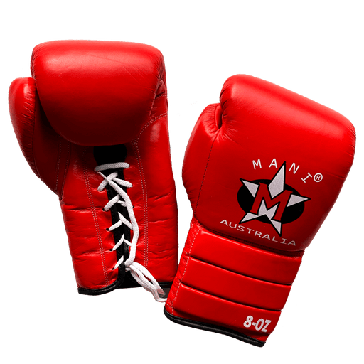Mani RED Pro Fighting Lace Up Leather Boxing Gloves - Boxing Gloves - MMA DIRECT