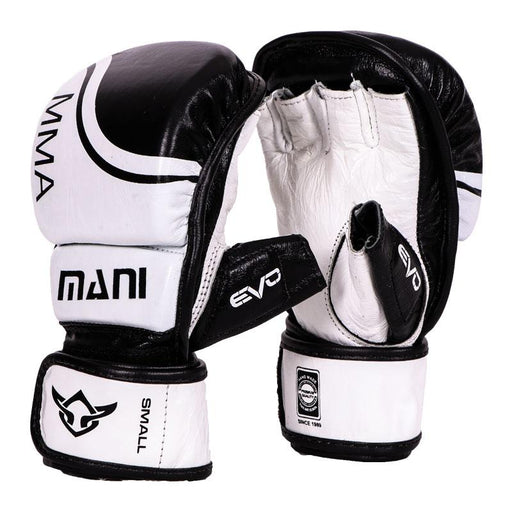 Mani MMA Leather Grappling Sparring Gloves - Black / White - MMA Gloves - MMA DIRECT