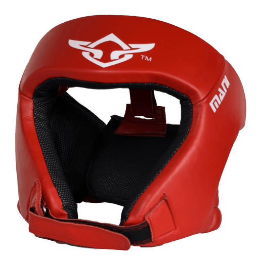 Mani Leather Open Face Pre-moulded Head Guard Gear - Red - Head Guard - MMA DIRECT
