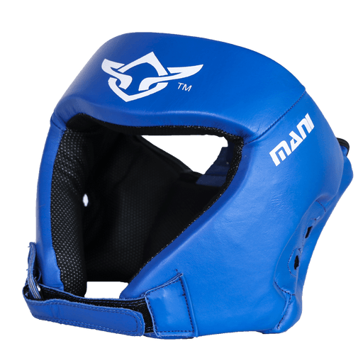 Mani Leather Open Face Pre-moulded Head Guard Gear - Blue - Head Guard - MMA DIRECT