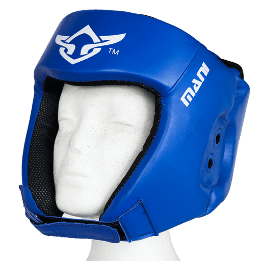 Mani Leather Open Face Pre-moulded Head Guard Gear - Blue - Head Guard - MMA DIRECT