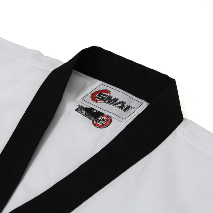 SMAI TKD Uniform 8oz Ribbed Student Dobok (Black V-Neck) Gi + White Belt - Karate Gi - MMA DIRECT