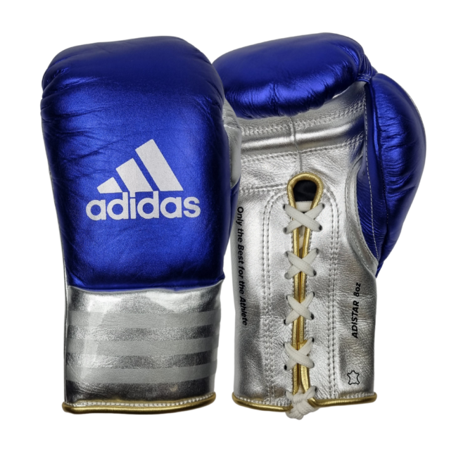 Adidas Speed 750 Adistar Fight Glovess Blue/Silver/Gold Lace-Up-8oz - Boxing Gloves - MMA DIRECT
