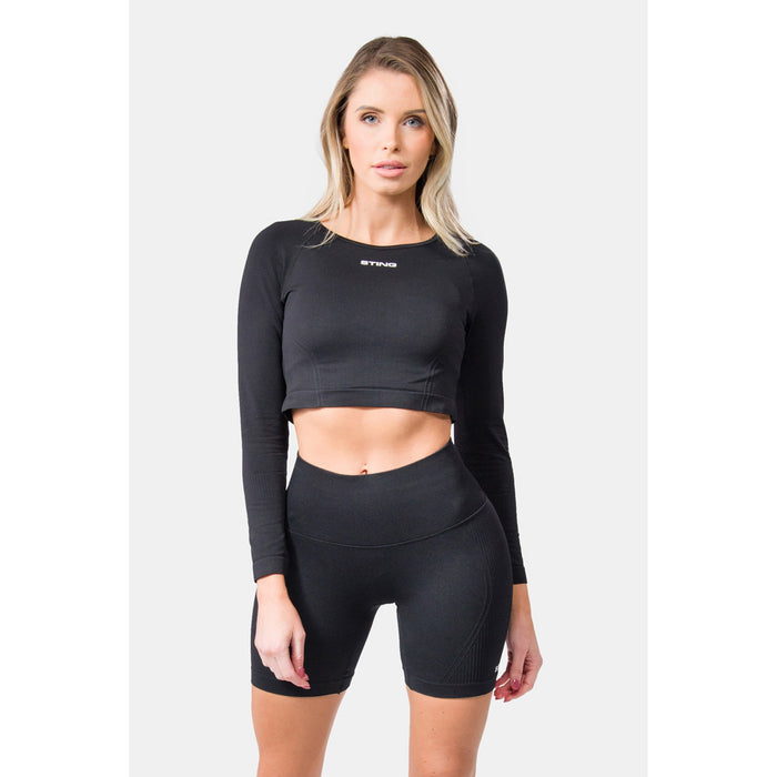 Sting Allure Seamless Womens Long Sleeve Crop Top - Black - Activewear - MMA DIRECT