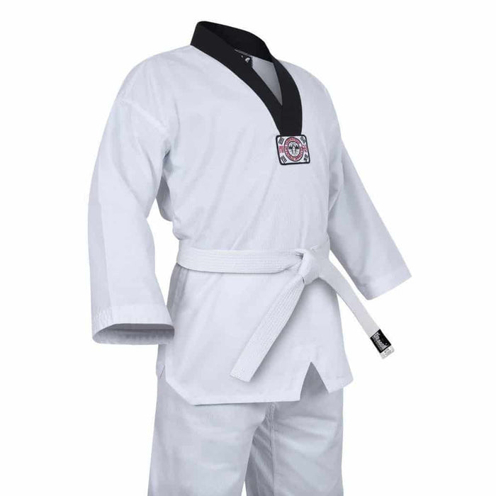 Yamasaki V2 Ribbed Taekwondo Uniform - Black V Neck 8oz + Belt - Taekwondo Gi - MMA DIRECT