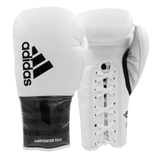 Adidas Adipower Lace Up Leather Boxing Gloves - White / Black - Boxing Gloves - MMA DIRECT