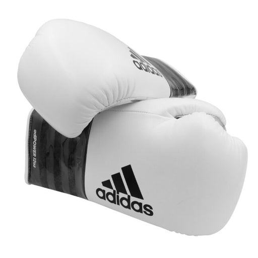 Adidas Adipower Lace Up Leather Boxing Gloves - White / Black - Boxing Gloves - MMA DIRECT
