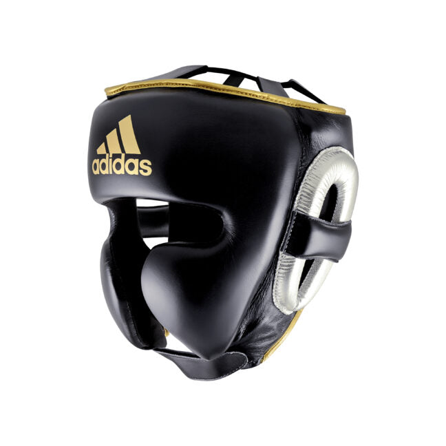 Adidas Adistar Pro Leather Head Guard Metallic Black/Silver - Head Guard - MMA DIRECT