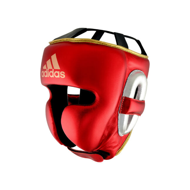Adidas Adistar Pro Leather Head Guard Metallic Red/Gold - Head Guard - MMA DIRECT