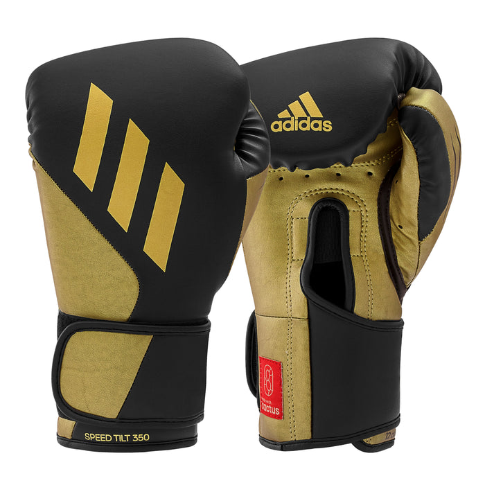 Adidas Speed TILT 350 Pro Training Boxing Gloves Cactus Leather Strap Black/Gold - Boxing Gloves - MMA DIRECT