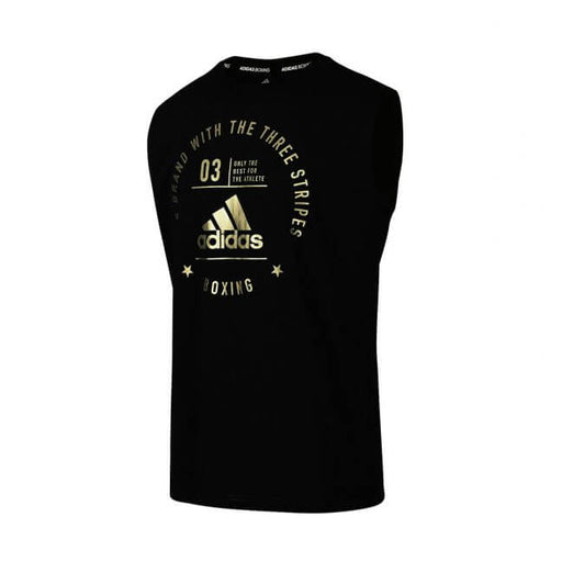 Adidas Boxing Community Sleeveless T-Shirt Black & Gold 100% Cotton - Functional Fitness & Gym Clothing - MMA DIRECT
