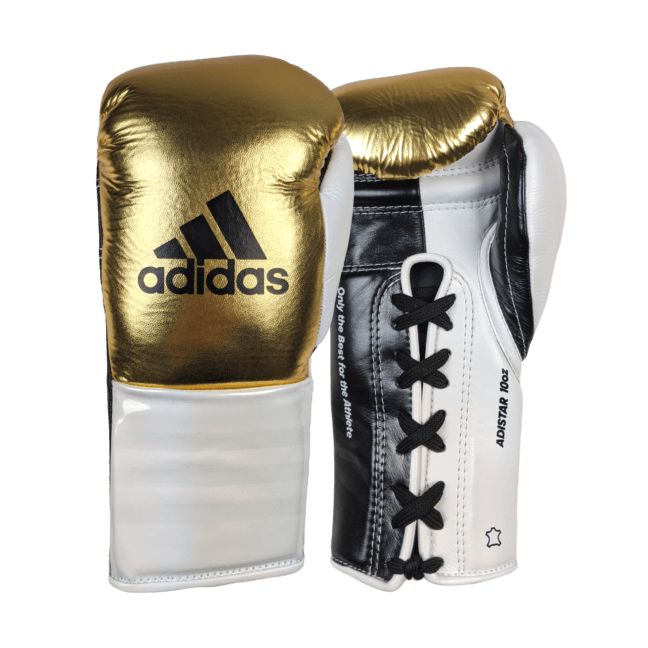 Adidas Speed 750 Adistar Pro Fight Boxing Gloves Metallic Gold/White 10oz - Boxing Gloves - MMA DIRECT