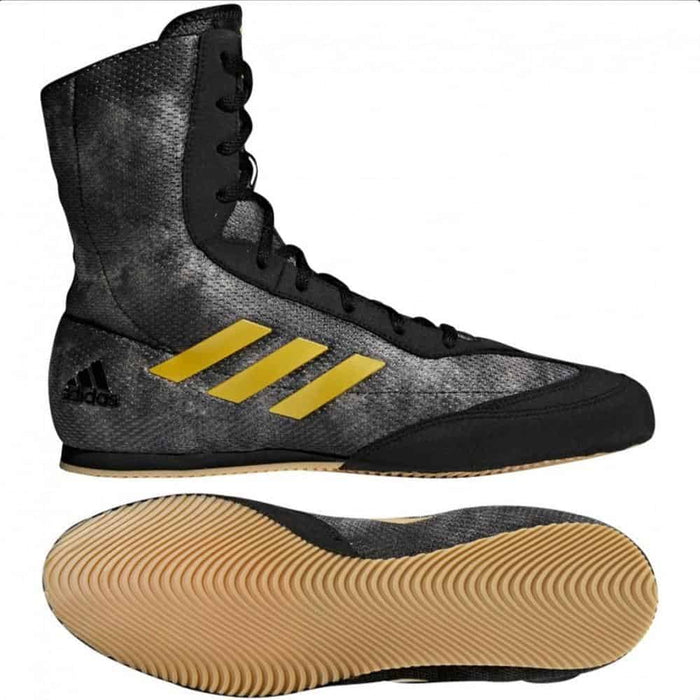 Adidas Box Hog Plus Boxing Shoes Boots Black & Gold Lace Up - Boxing Shoes - MMA DIRECT