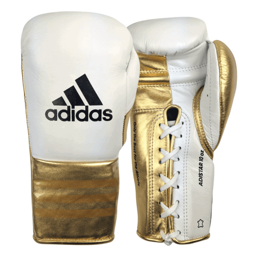 Adidas Speed 750 Adistar Pro Fight Boxing Gloves - White Metallic Gold – 10oz - Boxing Gloves - MMA DIRECT