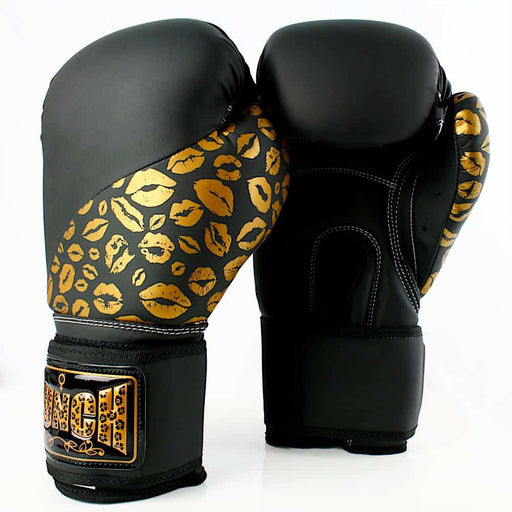 Punch Womens Boxing Gloves Gold Lip Art Black 12oz Limited Edition - Ladies Boxing Gloves - MMA DIRECT