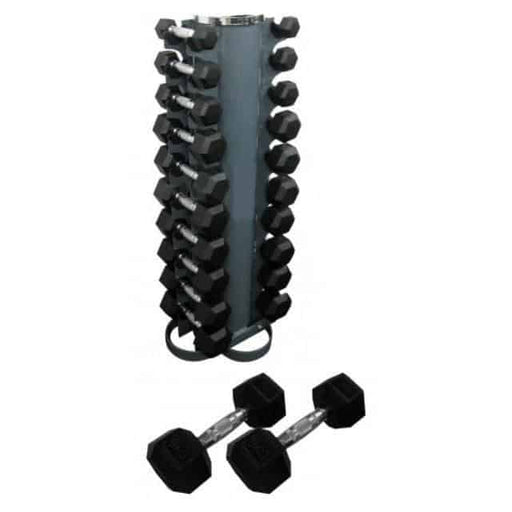 Rubber Hex Dumbell Weights Pack + Vertical Stand Gym Equipment Commercial Grade - Dumbbell Sets & Dumbbell Racks - MMA DIRECT