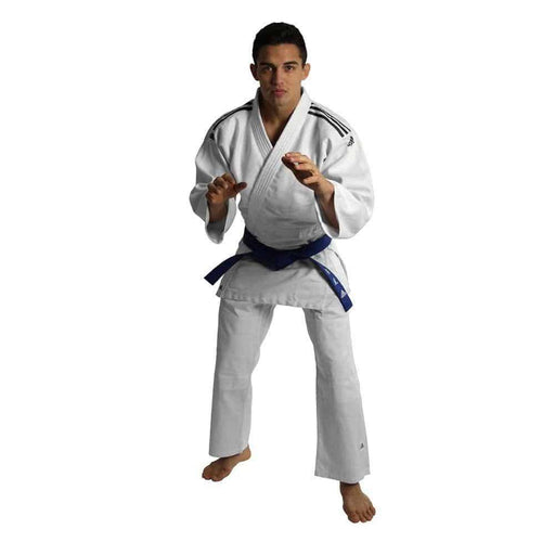 Adidas J350 Club Judo Senior Gi Uniform White & Black Stripes + Belt - Judo Gi - MMA DIRECT