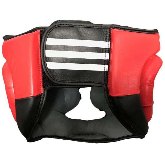 Adidas Leather Super Pro Training Full Face Head Gear Guard Black Red - Head Guard - MMA DIRECT
