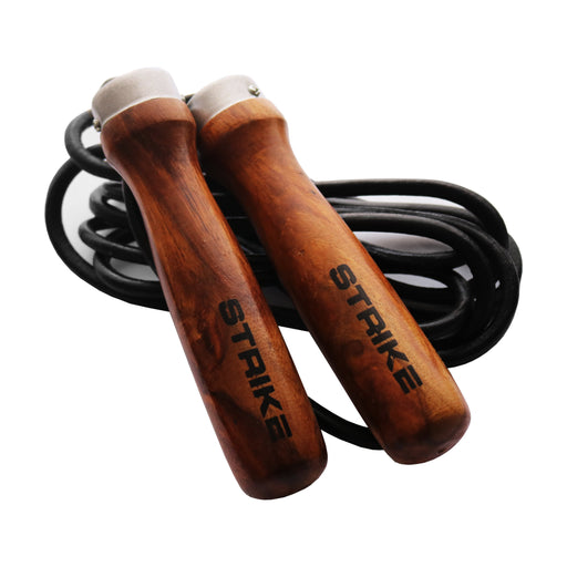 STRIKE Leather Skipping Rope Wooden Handle w/ Bearing Leather Rope 3m - Skipping Ropes - MMA DIRECT