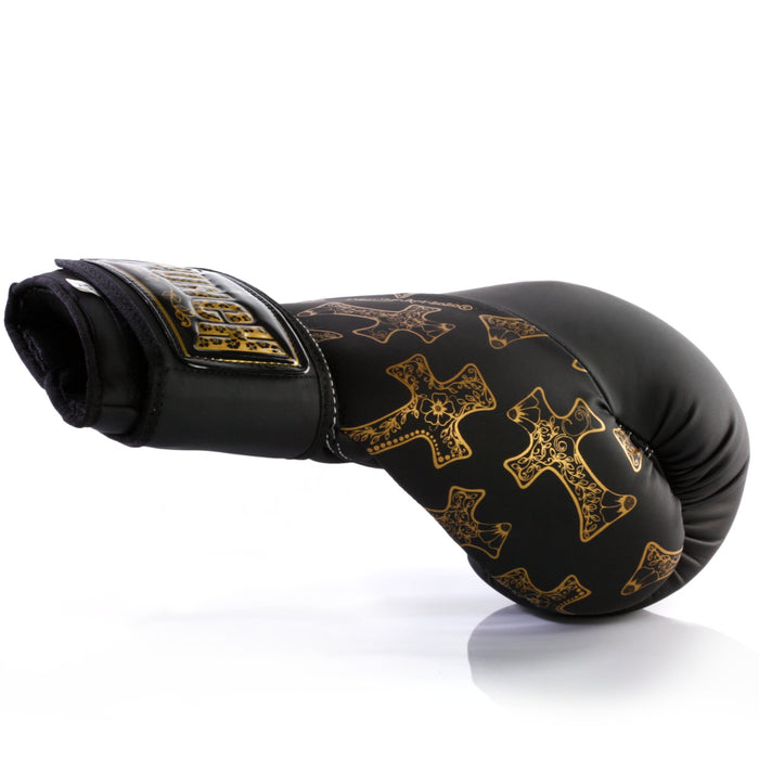 Punch Womens Boxing Gloves 12oz – Gold Cross Art – Black - Ladies Boxing Gloves - MMA DIRECT