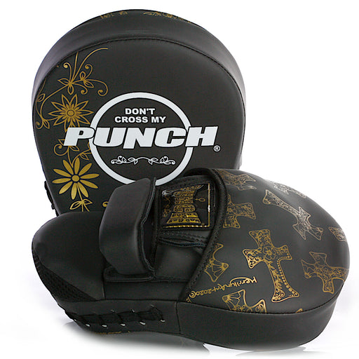 Punch Womens Boxing Focus Pads PAIR – Cross Art – Black - Focus Pads - MMA DIRECT