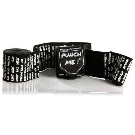Punch Me! Word Art Stretch Boxing Hand Wraps PAIR 4M Limited Edition – Black - Wraps & Inners - MMA DIRECT